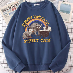 LIZAKOSHT - Support Your Local Street Cats Print Hoody Women Fashion Fleece Hoodie Oversize Loose Sweatshirt Crewneck Pullover Female Autumn