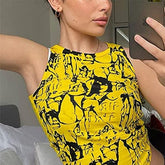 Lizakosht Y2K Harajuku Gothic Tank Top E-girl Aesthetic Sleeveless Cropped Tee Punk Style Vintage Printed Mini Vest Women Summer Camisole