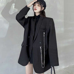 New Suit Jacket Women's Trendy Dark Black Retro Loose And Thin Fried Street Suit Jacket Women 2021 Spring And Autumn Loose A