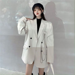 New Suit Jacket Women's Trendy Dark Black Retro Loose And Thin Fried Street Suit Jacket Women 2021 Spring And Autumn Loose A