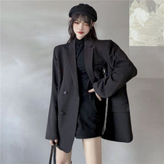 New Suit Jacket Women's Trendy Dark Black Retro Loose And Thin Fried Street Suit Jacket Women 2021 Spring And Autumn Loose A