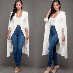 Women long suit blazer office lady coat solid long sleeves cape poncho female elegant jacket women's formal suit blazer feminino