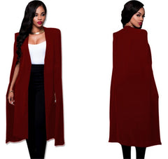 Women long suit blazer office lady coat solid long sleeves cape poncho female elegant jacket women's formal suit blazer feminino