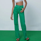ZA 2021 women Slacks candy colors Jeans Mujer full length Wide leg denim pants pocket loose fashion Trousers High waist Pantalon