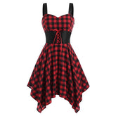 Red Black Plaid Vintage 50s Dress Women Lace Up Patchwork Sling Sexy A Line Party Gothic Ladies Elegant Retro Vestidos