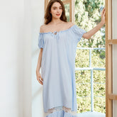 Summer Women Nightgowns White Cotton Short Sleeve Nightdress Vintage Long Sleepwear Lace Sexy Nightwear Home Night Dress
