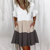 Summer Women Ruffles Mini Dress 2021 Fashion V-Neck Floral Print Pockets Dress Casual Plus Size Short Sleeve Loose Beach Dresses