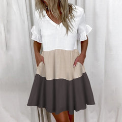 Summer Women Ruffles Mini Dress 2021 Fashion V-Neck Floral Print Pockets Dress Casual Plus Size Short Sleeve Loose Beach Dresses