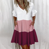 Summer Women Ruffles Mini Dress 2021 Fashion V-Neck Floral Print Pockets Dress Casual Plus Size Short Sleeve Loose Beach Dresses