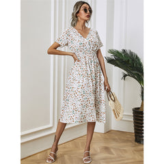 summer dress 2021 V neck short sleeve flower dresses for women casual elegant women bodycon dress 2021 spring flower print
