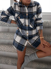 Women's Coat Autumn Winter Long Sleeve Red Plaid Jacket Women Lapel Single Breasted Cardigan Coat Turndown Collar Women Coat