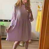 Muiches Casual Stand Collar Flare Sleeve Ruffles Mini Dress Woman Loose High Waist Sweet Cotton White Holiday Dress 2021 Summer