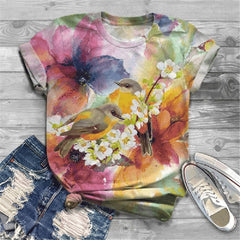LIZAKOSHT  -  Floral Tshirt Women Birds Print Graphic Tee Kawaii Female Clothes Girls Valentine's Day Cute Tops Aesthetic Harajuku Shirt Teens
