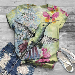 LIZAKOSHT  -  Floral Tshirt Women Birds Print Graphic Tee Kawaii Female Clothes Girls Valentine's Day Cute Tops Aesthetic Harajuku Shirt Teens