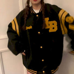 Jacket Women Jackets Oversized Baseball Punk Clothes Autumn/winter New Clothes Korean Students Thickened Plus Velvet Sweatshirt
