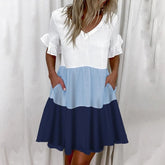 Women Ruffles Mini Dress Elegant A-Line Sexy V Neck Floral Print Vintage Dresses Female Loose Pocket Casual Party Vestidos