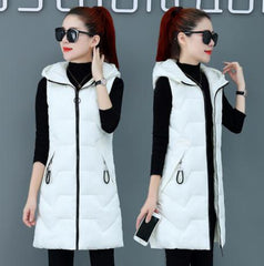 Plus Size Womens Hooded Long Section Vest Coats Large Size Winter Autumn Sleeveless Cotton Padded Jackets Warm Waistcoats K1194