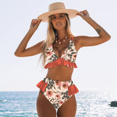 Sexy High Waist Ruffle Bikini Set Swimwear Women Lady Floral Female Push Up Swimsuit 2021 Summer Beach Wear Bahting Suit Biquini