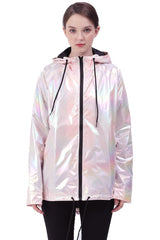 New Women's Jackets Metallic Color Bomber Jacket Womens Outerwear Hooded Spring Femme Zip up Waterproof Raincoat 5 Colors
