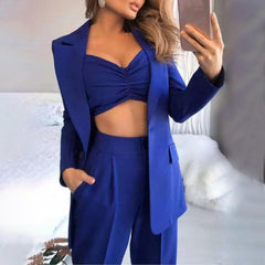 3Pcs/Set Women Suits Blazer Coat Pants Top Summer Single Button Sling Breathable Turndown Collar Office Lady Jacket Dress Suit