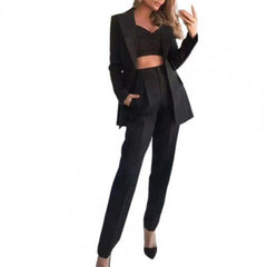 3Pcs/Set Women Suits Blazer Coat Pants Top Summer Single Button Sling Breathable Turndown Collar Office Lady Jacket Dress Suit