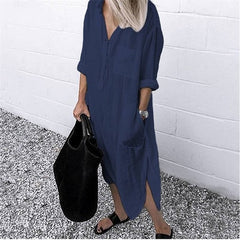 Summer Dress For women Linen Maxi Shirt Dresses Ladies Elegant Casual Vestidos Female Tunic Plus size 5XL Long Dress White