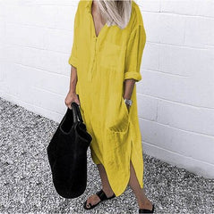 Summer Dress For women Linen Maxi Shirt Dresses Ladies Elegant Casual Vestidos Female Tunic Plus size 5XL Long Dress White