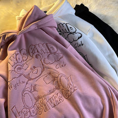 Japanese Embroidered Cartoon Bear Women's Hoodie 2021 New Cute Loose Coat Casual Plush Warm Sweatshirt Cotton Pullover