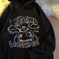 Japanese Embroidered Cartoon Bear Women's Hoodie 2021 New Cute Loose Coat Casual Plush Warm Sweatshirt Cotton Pullover