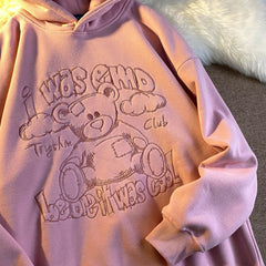 Japanese Embroidered Cartoon Bear Women's Hoodie 2021 New Cute Loose Coat Casual Plush Warm Sweatshirt Cotton Pullover