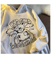 Japanese Embroidered Cartoon Bear Women's Hoodie 2021 New Cute Loose Coat Casual Plush Warm Sweatshirt Cotton Pullover