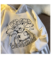Japanese Embroidered Cartoon Bear Women's Hoodie 2021 New Cute Loose Coat Casual Plush Warm Sweatshirt Cotton Pullover