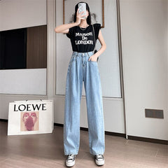 Spring White Plus Size High Waist Jeans Streetwear Wide Leg Pants Women's Fashion Trousers Full Length Loose Denim Pants