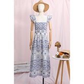 Jastie Retro Eyelet Embroidered Women Dress Ruffle Square Neck Elastic Band Smocked Corset Summer Dresses Long Boho Maix Dress