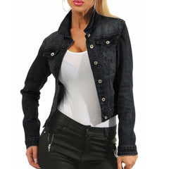 Autumn Women's Denim Cropped Jacket Female Pockets Hole Short Jean Jackets Ladies  New Fashion Button Casual Solid Coats