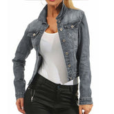 Autumn Women's Denim Cropped Jacket Female Pockets Hole Short Jean Jackets Ladies  New Fashion Button Casual Solid Coats