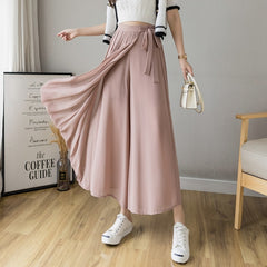 Spring Summer New Style Korean Women Pleated Chiffon Trousers Plus Size High Waist Pants Hakama Casual Wide Leg Pantalones