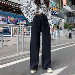 LIZAKOSHT - Woman Black Jeans Spring Summer Vintage High Waist Wide Leg Denim Long Pant Fashion Harajuku Straight Pant Streetwear