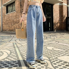 LIZAKOSHT - Woman Black Jeans Spring Summer Vintage High Waist Wide Leg Denim Long Pant Fashion Harajuku Straight Pant Streetwear