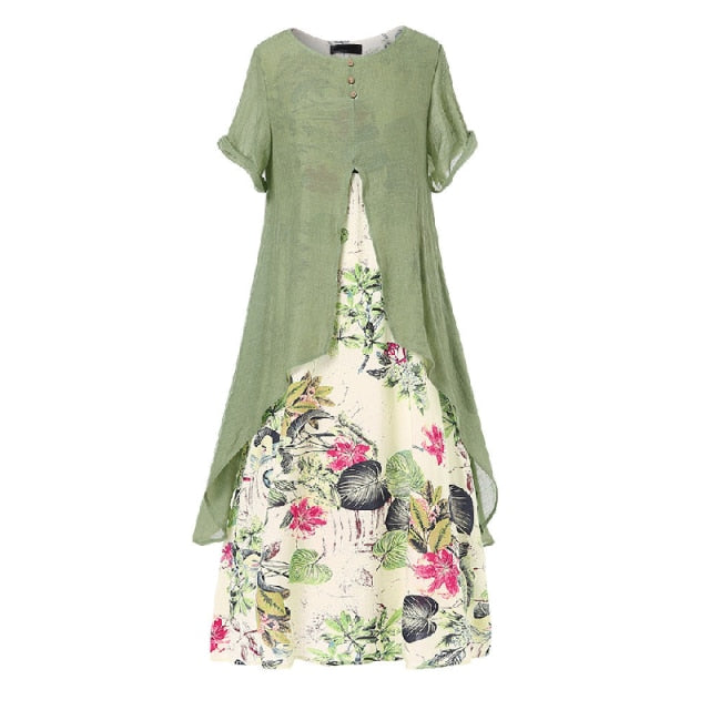Yitonglian Women's Summer Chic Short Sleeve Fashion Boho Style Loose Maxi Dress Plus Size Floral Dresses S0250
