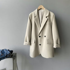 Double Breasted Oversized Black Blazer Women's 2021 Spring Autumn Drape Solid Color Loose Suit Jacket Office Lady