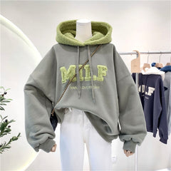 Letter Printing Embroidery Hoodies Female Winter Hooded Sweatshirts Large Size Fashionable Women's Clothing Preppy Style