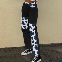 Boyfriend Jeans for Women Loose Patchwork High Waist Trousers Pockets Female Mom Wide Leg Denim Pants Ripped Straight Jeans