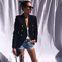 Green Blue Yellow Black White Blazer Women Office Formal Double Breasted Buttons Blazer Women Blazers High Quality