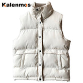 Sleeveless Vest Women Autumn Winter Keep Warm Puffer Jacket Stand Collar Harajuku Outwear Loose Fashion Padded Vest Korean Fall