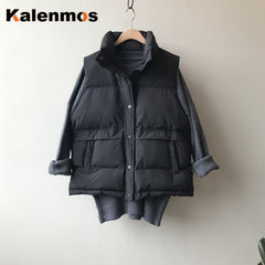 Sleeveless Vest Women Autumn Winter Keep Warm Puffer Jacket Stand Collar Harajuku Outwear Loose Fashion Padded Vest Korean Fall