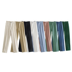 Women's Casual Pants Chic Tailored Trousers Elegant Office Wear Straight Pants Female Solid Trousers Vintage High Waist Pants