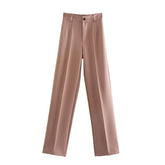 Women's Casual Pants Chic Tailored Trousers Elegant Office Wear Straight Pants Female Solid Trousers Vintage High Waist Pants
