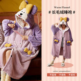 Lizakosht Women Nightgown Winter Flannel Sweet Hooded Sleepshirts Female Warm Cute Casual Loose Cozy Thicker Mid-calf Fashion Soft Chic
