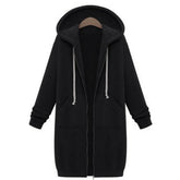 Autumn Casual Women Long Hoodies Sweatshirt Coat Zip Up Outerwears Hooded Jacket Winter Pockets Outwear Tops